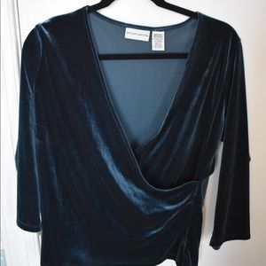 Emerald velvet wrap blouse